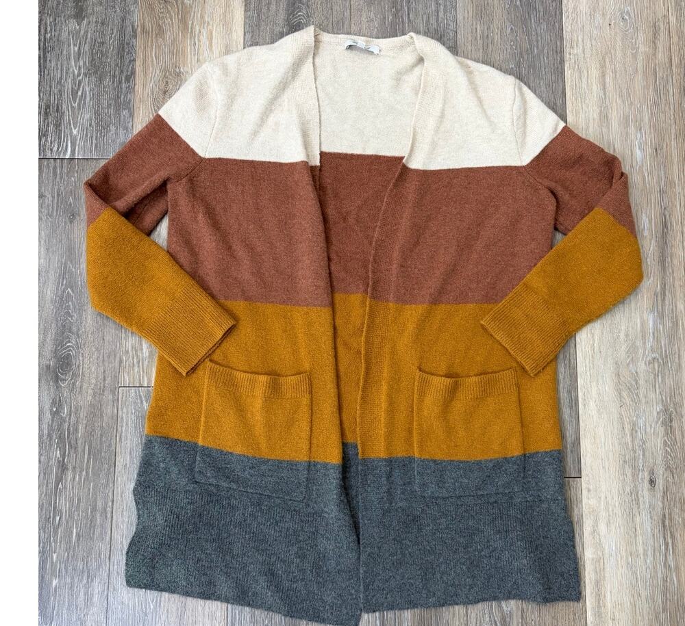Madewell Womens Small Colorblock Cardigan Sweater Open Front Cozy Boho Fall